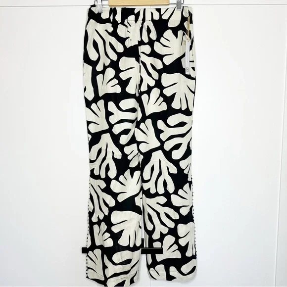 House Of Harlow 1960 Linen Blend Black Cream Wide Leg Side Slit Pants 10 boho - Picture 3 of 10